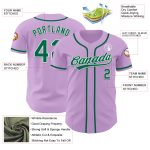 Custom Authentic Baseball Jersey with Name and Number - Light Purple and Kelly Green-White Design Personalized Light Purple