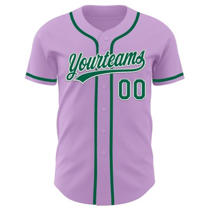 Custom Authentic Baseball Jersey with Name and Number - Light Purple and Kelly Green-White Design Personalized Light Purple