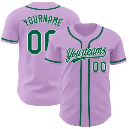 Custom Authentic Baseball Jersey with Name and Number - Light Purple and Kelly Green-White Design Personalized Light Purple