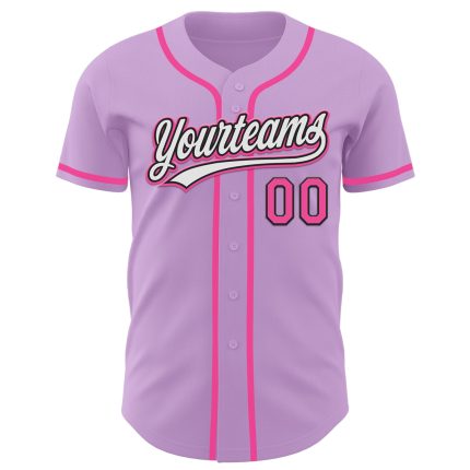 Custom Name and Number Authentic Baseball Jersey in Light Purple Pink-Black - Personalized Team Apparel Personalized Light