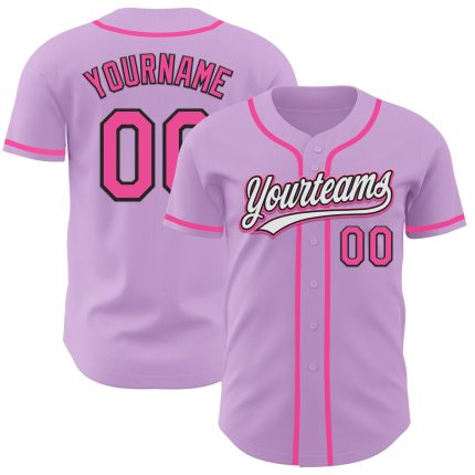 Custom Name and Number Authentic Baseball Jersey in Light Purple Pink-Black - Personalized Team Apparel Personalized Light