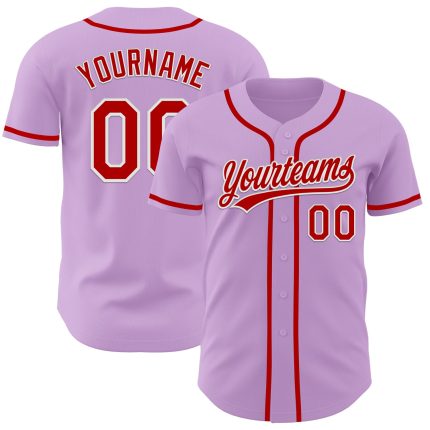 Custom Name and Number Light Purple Red-White Baseball Jersey - Personalized Authentic Team Jersey Personalized Light Purple