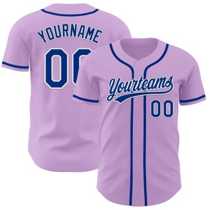 Custom Name and Number Authentic Baseball Jersey in Light Purple Royal-White, Personalized Team Gear Personalized Light Purple
