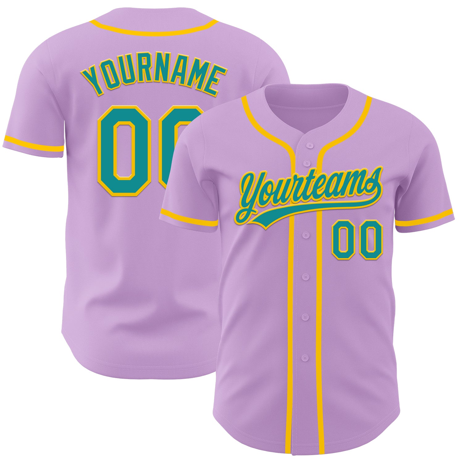 Custom Personalized Baseball Jersey with Light Purple, Teal, Yellow - Authentic Team Name & Number Personalized Light Purple