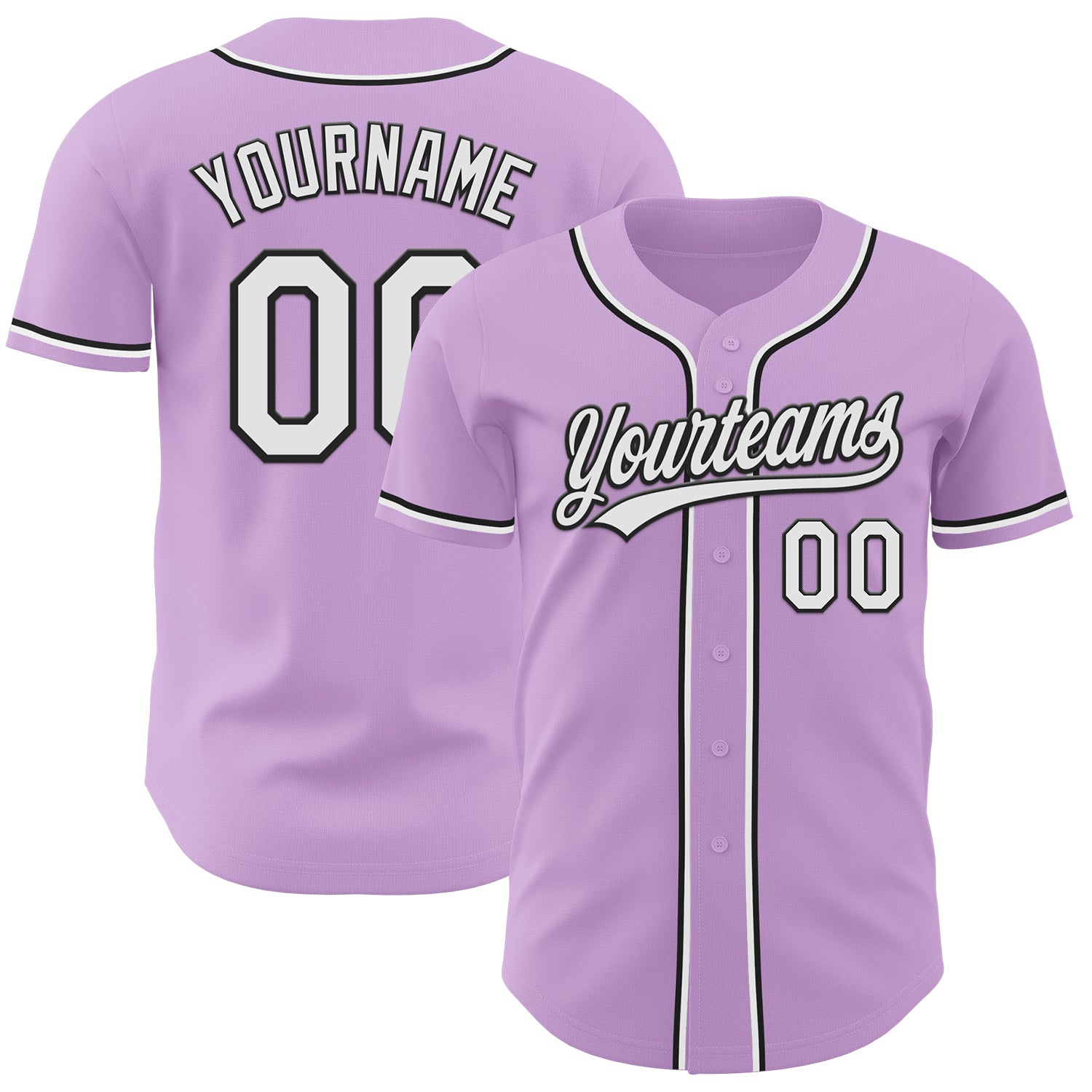 Custom Name and Number Light Purple White-Black Authentic Baseball Jersey - Personalized Team Apparel Personalized Light
