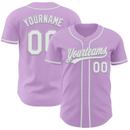 Custom Name and Number Authentic Baseball Jersey - Light Purple White Gray Team Jersey Personalized Light Purple White-Gray