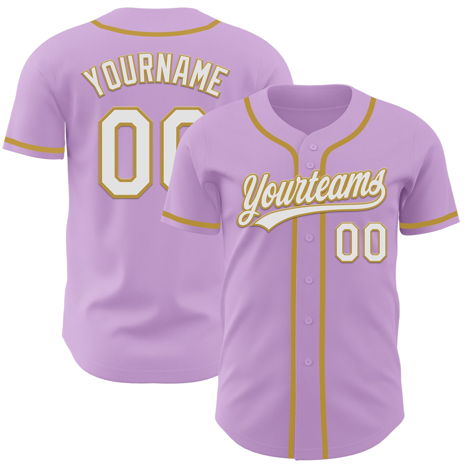Custom Team Baseball Jersey - Personalized Light Purple and Gold with Name & Number Personalized Light Purple White-Old Gold
