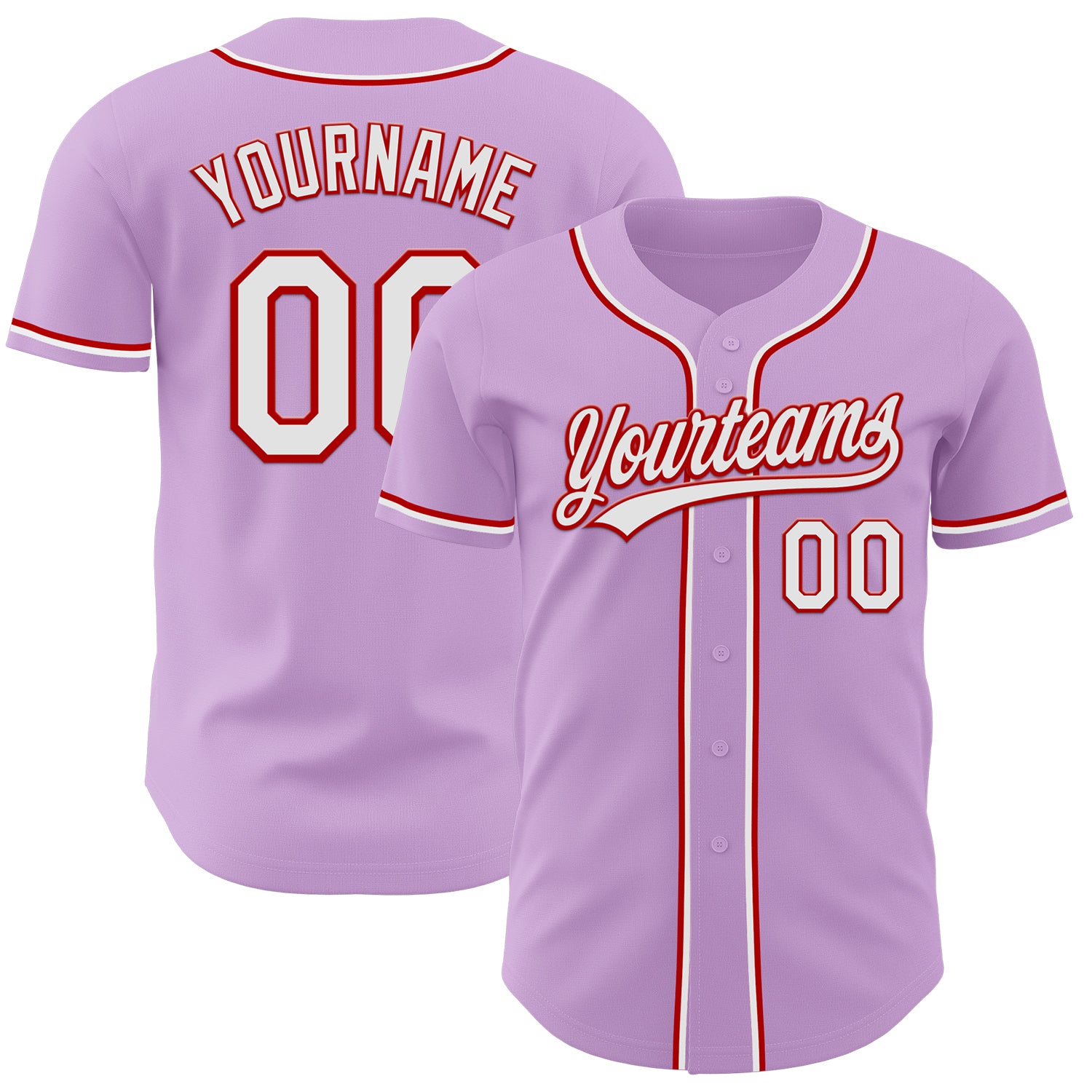 Custom Name Number Authentic Baseball Jersey Light Purple White-Red Personalized Team Personalized Light Purple White-Red