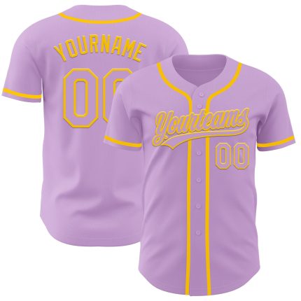 Custom Name and Number Authentic Baseball Jersey - Personalized Light Purple Yellow Team Uniform Personalized Light Purple