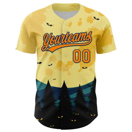 Personalized Halloween Baseball Jersey - Light Yellow Bay Orange & Navy Blue 3D Pattern with Custom Name and Number Personalized
