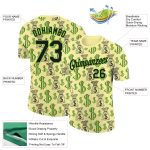 Personalized Dollar Sign Money Theme Performance T-Shirt with Custom Name & Number - Light Yellow Black-Aurora Green 3D Pattern Design