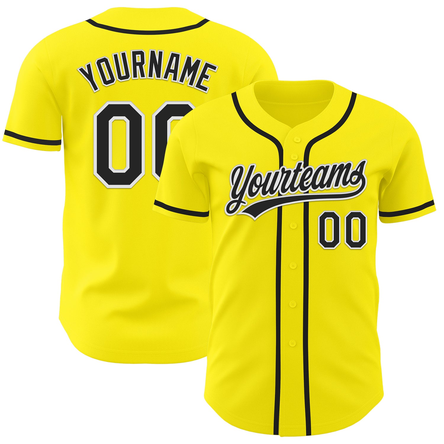 Custom Team Name and Number Personalized Light Yellow Baseball Jersey - Authentic Black and White Design Personalized Light