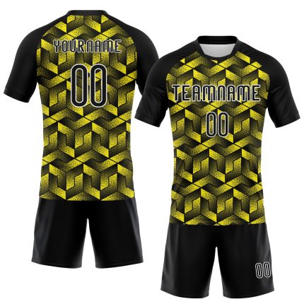 Personalized Light Yellow Black White Geometric Sublimation Volleyball Jersey Uniform Personalized Light Yellow Black-White