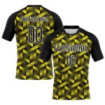 Personalized Light Yellow Black White Geometric Sublimation Volleyball Jersey Uniform Personalized Light Yellow Black-White