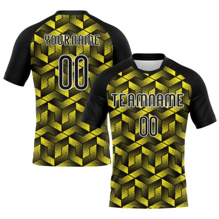 Personalized Light Yellow Black White Geometric Sublimation Volleyball Jersey Uniform Personalized Light Yellow Black-White
