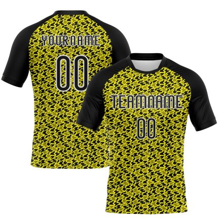 Custom Name & Number Volleyball Uniform Jersey - Personalized Light Yellow Black-White Geometric Design Personalized Light