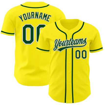 Customizable Team Baseball Jersey - Light Yellow Green-White Authentic Jersey with Name and Number Personalized Light Yellow