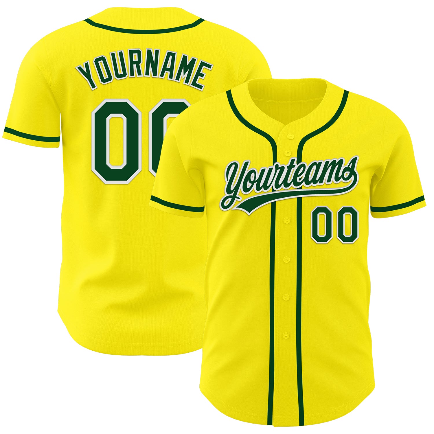 Customizable Team Baseball Jersey - Light Yellow Green-White Authentic Jersey with Name and Number Personalized Light Yellow