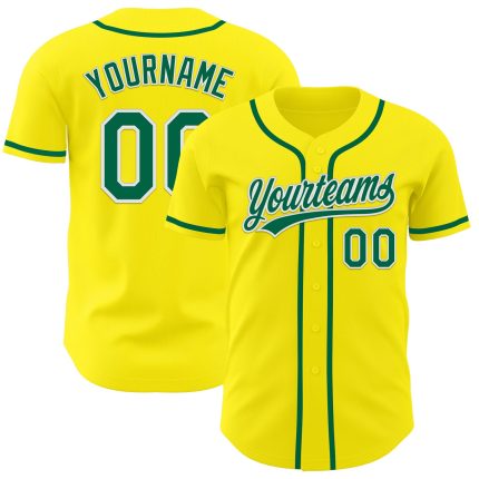 Custom Authentic Baseball Jersey with Personalized Name and Number - Light Yellow Kelly Green-White Design Personalized Light