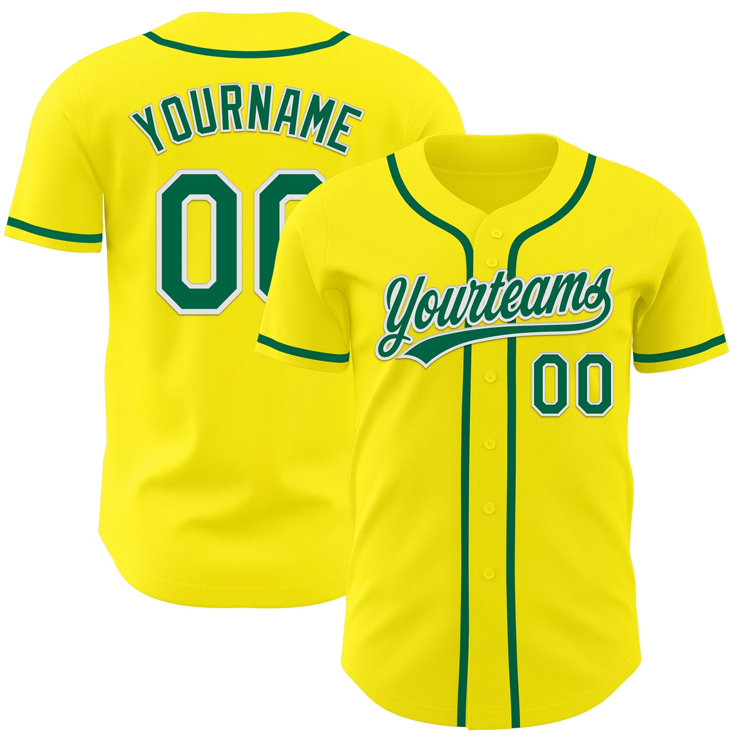 Custom Authentic Baseball Jersey with Personalized Name and Number - Light Yellow Kelly Green-White Design Personalized Light