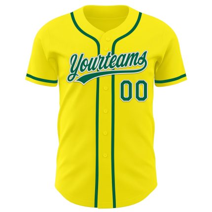 Custom Authentic Baseball Jersey with Personalized Name and Number - Light Yellow Kelly Green-White Design Personalized Light