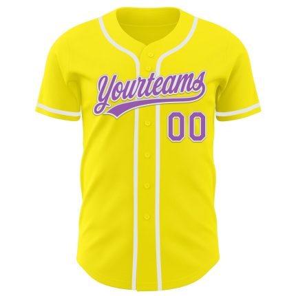 Custom Name and Number Authentic Medium Purple-White Light Yellow Baseball Jersey Personalized Light Yellow Medium Purple-White