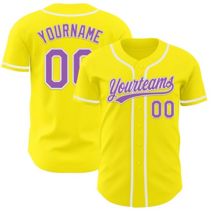 Custom Name and Number Authentic Medium Purple-White Light Yellow Baseball Jersey Personalized Light Yellow Medium Purple-White