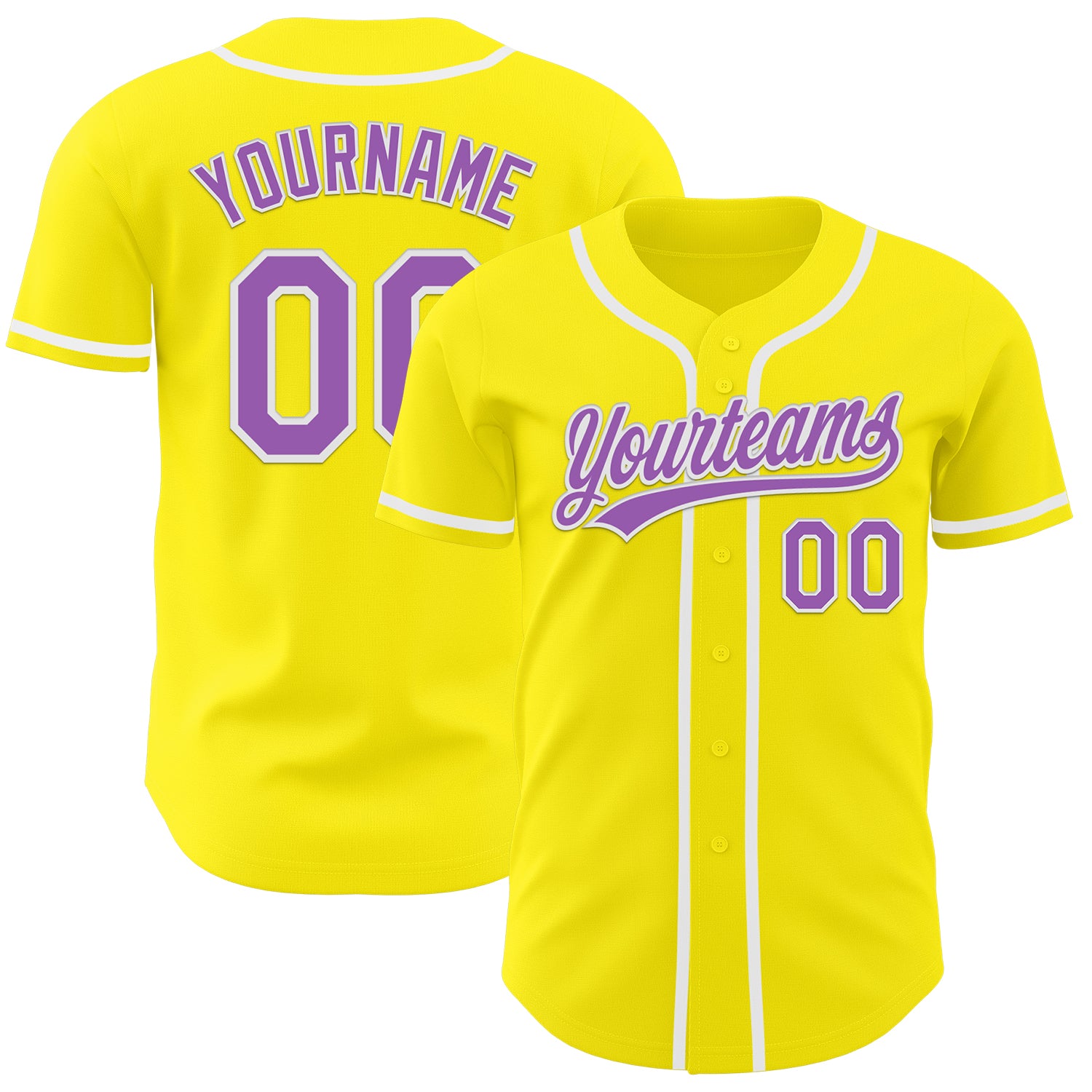Custom Name and Number Authentic Medium Purple-White Light Yellow Baseball Jersey Personalized Light Yellow Medium Purple-White