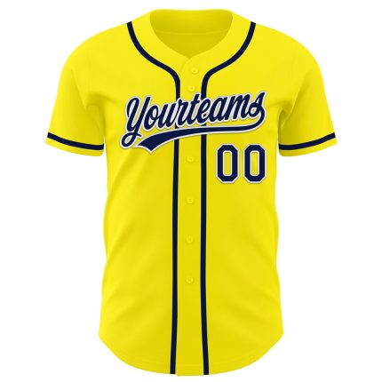Custom Name & Number Authentic Baseball Jersey - Light Yellow Navy-White Team Design Personalized Light Yellow Navy-White