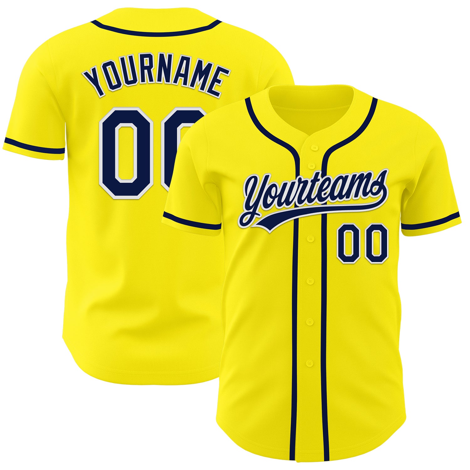Custom Name & Number Authentic Baseball Jersey - Light Yellow Navy-White Team Design Personalized Light Yellow Navy-White