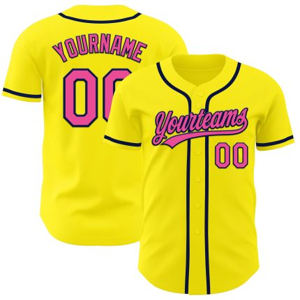 Custom Name and Number Personalized Baseball Jersey in Light Yellow Pink-Navy Authentic Style Personalized Light Yellow Pink-Navy