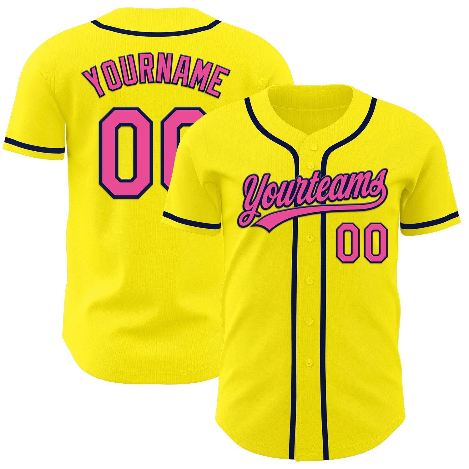 Custom Name and Number Personalized Baseball Jersey in Light Yellow Pink-Navy Authentic Style Personalized Light Yellow Pink-Navy