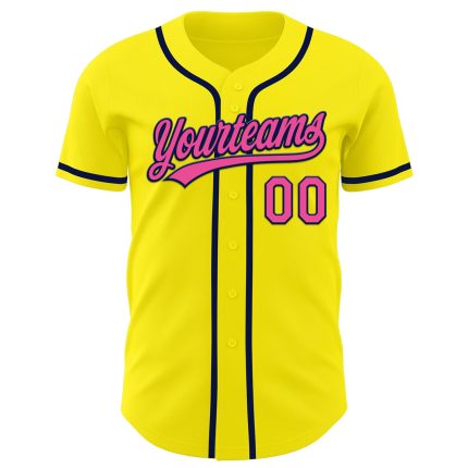 Custom Name and Number Personalized Baseball Jersey in Light Yellow Pink-Navy Authentic Style Personalized Light Yellow Pink-Navy