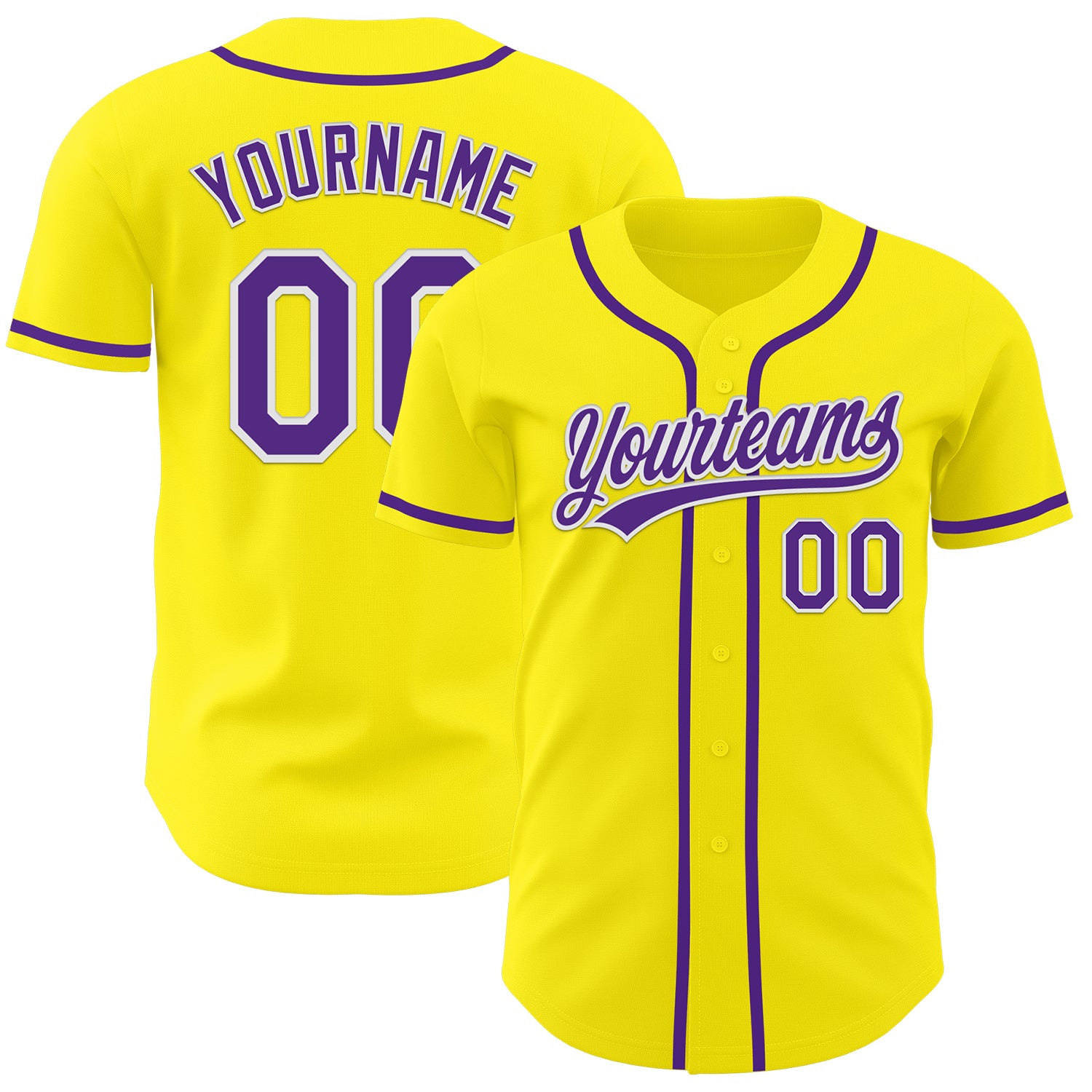 Custom Name Number Authentic Baseball Jersey - Light Yellow Purple-White Team Jersey Personalized Light Yellow Purple-White