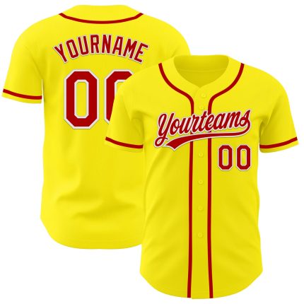 Custom Authentic Baseball Jersey with Personalized Name and Number - Light Yellow Red-White Team Jersey Personalized Light