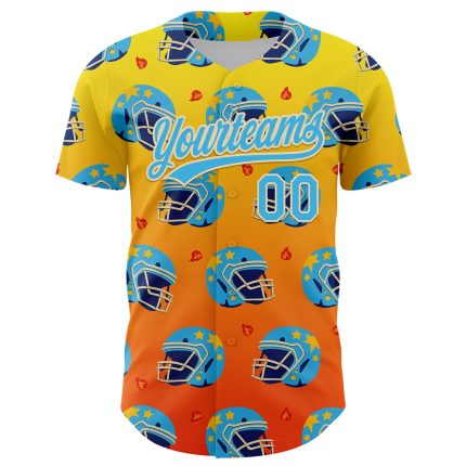 Personalized 3D Pattern Design Flame Football Helmet in Light Yellow, Sky Blue, Orange-Cream - Authentic Baseball Jersey