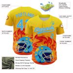 Custom Name and Number Authentic Baseball Jersey with Light Yellow Sky Blue 3D Flame Pattern Design, Team Colors Personalized