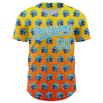 Personalized 3D Pattern Football Helmet and Baseball Jersey with Custom Name and Number - Light Yellow Sky Blue Orange-Cream Design
