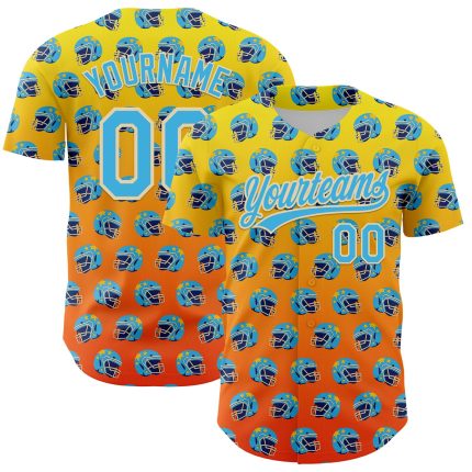 Personalized 3D Pattern Football Helmet and Baseball Jersey with Custom Name and Number - Light Yellow Sky Blue Orange-Cream Design
