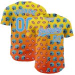 Personalized Custom Name and Number Baseball Jersey with 3D Football Helmet and Elements in Light Yellow, Sky Blue, Orange, Medium Pink