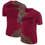 Custom Name Number Maroon Black 3D Floral Design Performance T-Shirt - Personalized Team Apparel Personalized Maroon Black