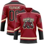 Custom Name and Number Personalized Maroon Black-City Hockey Lace Neck Jersey Personalized Maroon Black-City Cream Hockey