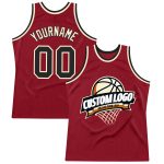 Personalized Authentic Throwback Basketball Jersey in Maroon Black-Cream Colors Personalized Maroon Black-Cream Authentic