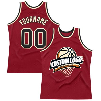 Personalized Authentic Throwback Basketball Jersey in Maroon Black-Cream Colors Personalized Maroon Black-Cream Authentic