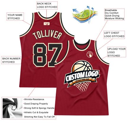 Personalized Authentic Throwback Basketball Jersey in Maroon Black-Cream Colors Personalized Maroon Black-Cream Authentic
