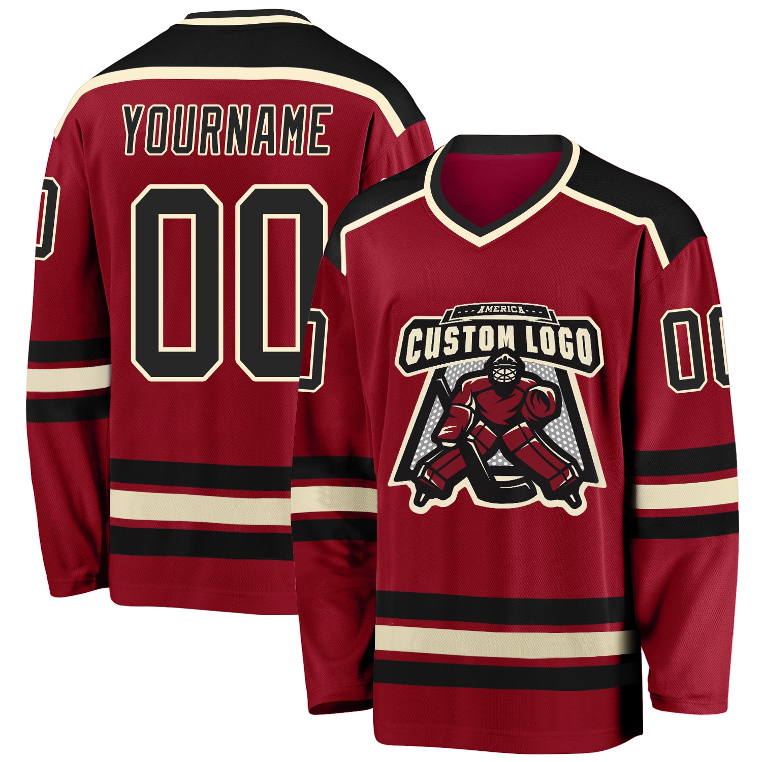 Personalized Maroon Black Cream Hockey Jersey for Custom Team Wear Personalized Maroon Black-Cream Hockey Jersey
