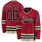 Custom Team Hockey Jersey Personalized with Name & Number - Maroon Black Cream Personalized Maroon Black-Cream Hockey Jersey