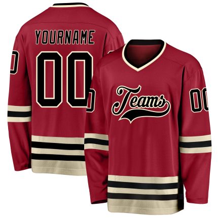 Custom Team Hockey Jersey Personalized with Name & Number - Maroon Black Cream Personalized Maroon Black-Cream Hockey Jersey