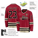 Custom Team Hockey Jersey Personalized with Name & Number - Maroon Black Cream Personalized Maroon Black-Cream Hockey Jersey