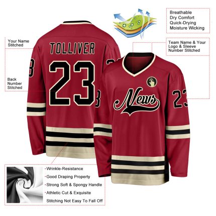 Custom Team Hockey Jersey Personalized with Name & Number - Maroon Black Cream Personalized Maroon Black-Cream Hockey Jersey
